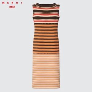 UNIQLO MARNI Merino Blend Sleeveless Knitted Dress SIZE XS BROWN STRIPED